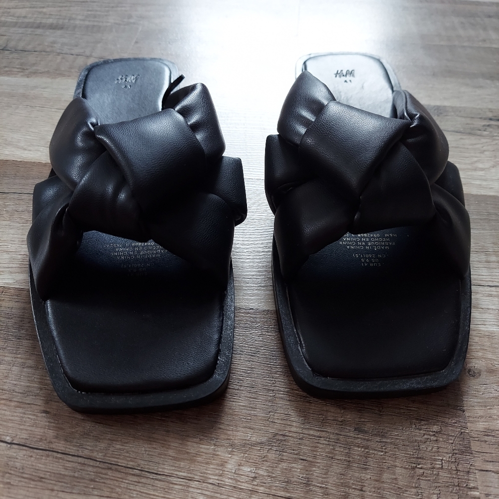 H&M Slip On Flat Slide Sandal Black Braided Straps Size 10 - Picture 3 of 11